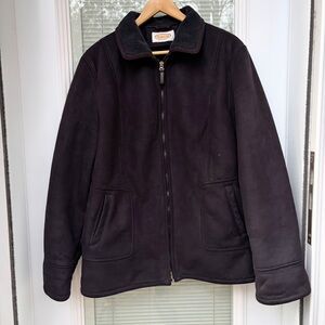 Talbots 18 Black Faux Shearling Jacket Full Zip Cozy Machine Washable